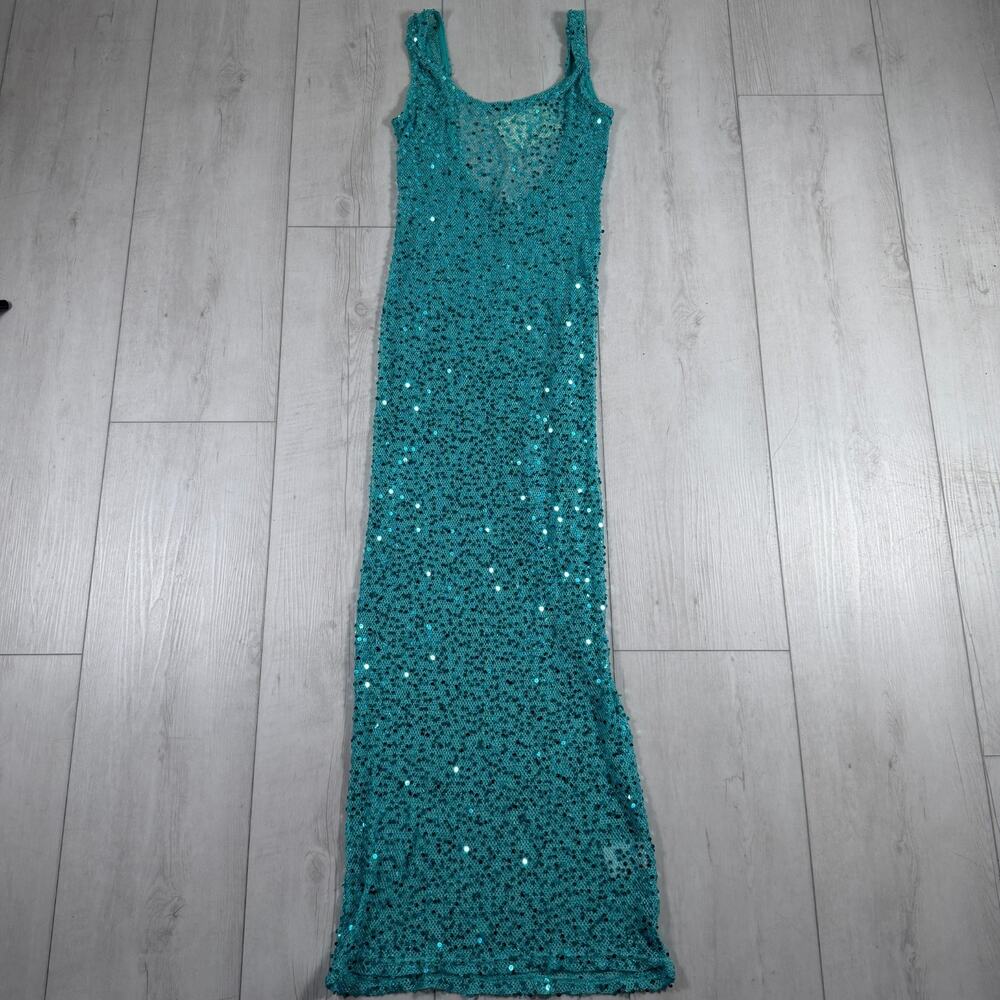 NWT Peppermayo Women's XS Sequin Blue Maxi Dress Summer Travel Beach